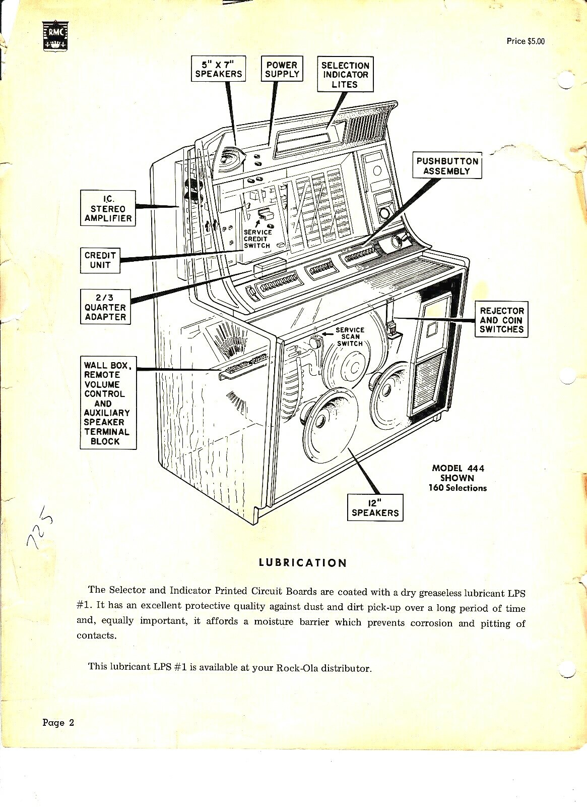 Original Rock-Ola Jukebox Service Manual & Parts Catalog  For Models 444 & 445