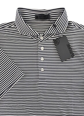 NEW G/FORE Mens L Feeder Stripe Tech Pique Modern Spread Collar Polo Golf
