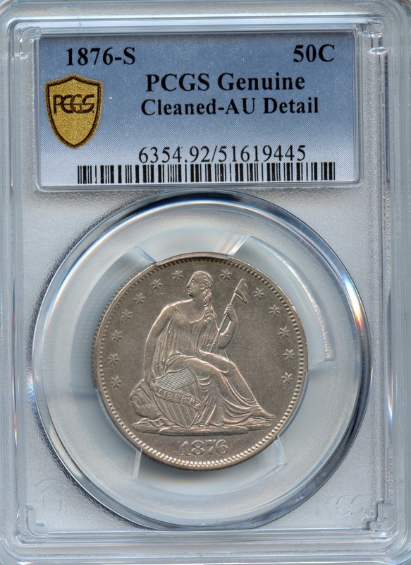 1876-S Seated Liberty Half Dollar PCGS Genuine Cleaned AU Detail