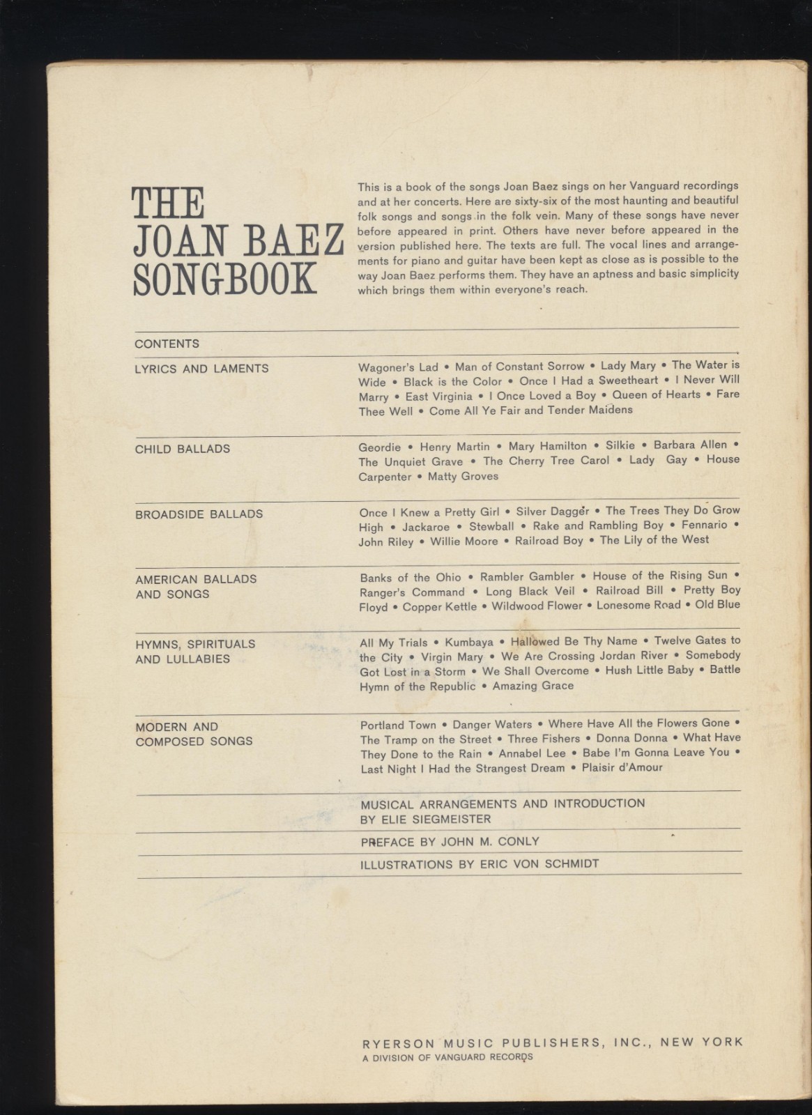 1969 Joan Baez Songbook 189 pages 66 songs Piano Vocal Guitar Chords Sheet Music