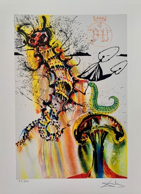 Salvador Dali CATERPILLAR Signed Numbered Giclee 17" x 12" Alice in Wonderland