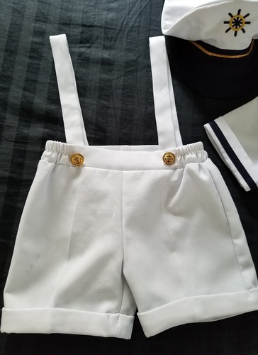 TODDLER BOYS SIZE 2-4T NAUTICAL SAILOR SHORTS TOP HAT SASH COSTUME OUTFIT