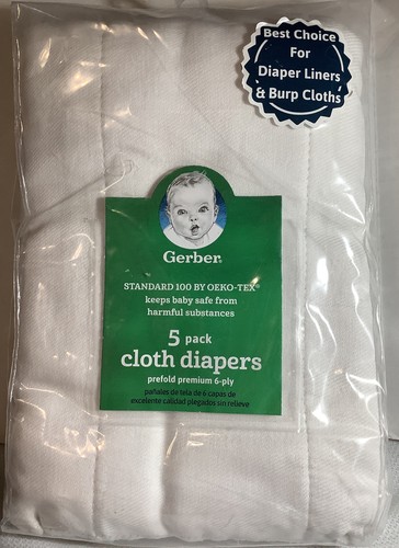 S New Pre-fold Premium 6-ply Cotton White, 5 Pack 20"x14"