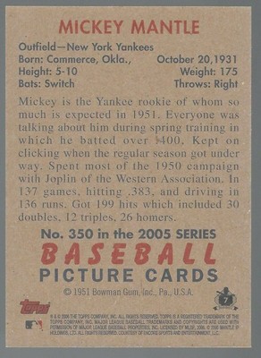 Mickey Mantle 2005 Bowman Heritage Card# 350