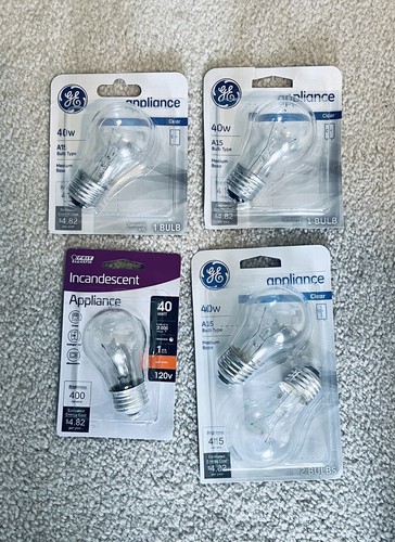 GE 21188 A15 40W BULBS REFRIGERATOR/OVEN/MICROWAVE CLEAR 5 Total Bulbs