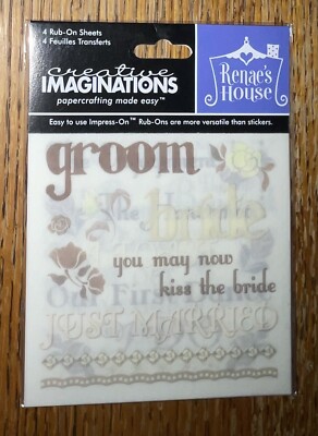 Creative Imaginations Renaes House Rub-On Wedding Words Groom Bride Kiss 4 Sheet