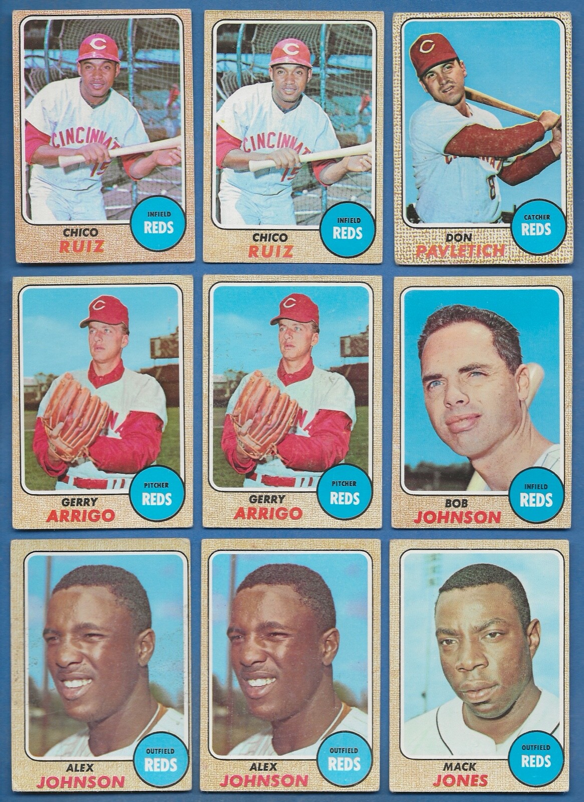 1968 Topps Baseball Cincinnati Reds Lot 9 (6 Different