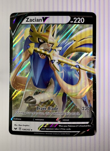 Holo Zacian V Jumbo Pokemon Card 138/202 Sword and Shield