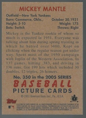 Mickey Mantle 2005 Bowman Heritage Card# 350