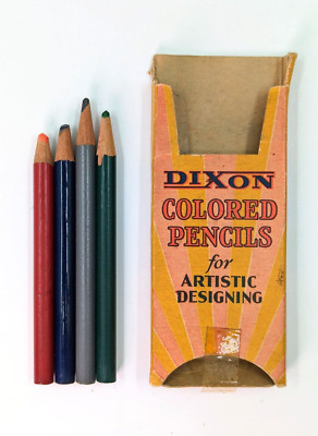 Vintage Dixon Colored Pencils for Artistic Designing Box & 4 Used Pencils
