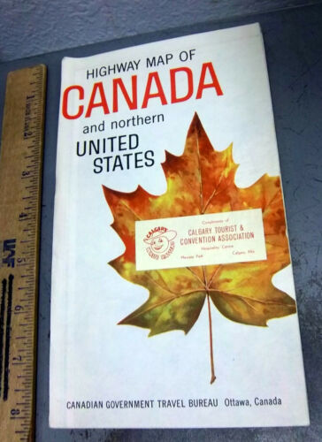 vintage 1961 Highway map of Canada road map, & Northern USA, retro graphics