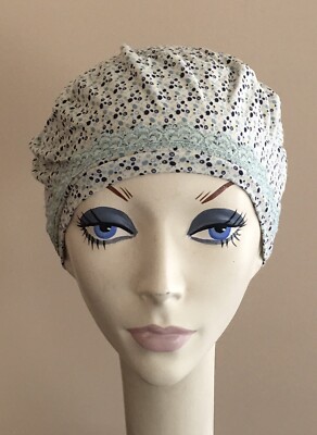 NWT! IMAGA Designer BERET Sleep Cap   Cotton Blend Knit  Lace Trim GREEN & Blue