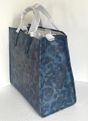 Pre-owned Coach Field Tote 40 Leather Blue Camo Print Crossbody C5308 Logo Org Pkg