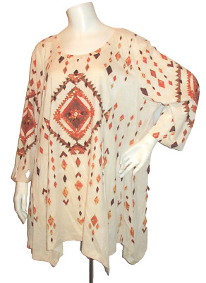 Collections Etc XXL 1X 2X Shirt Tunic Top Knit Fall Colors Geometric Hem Point
