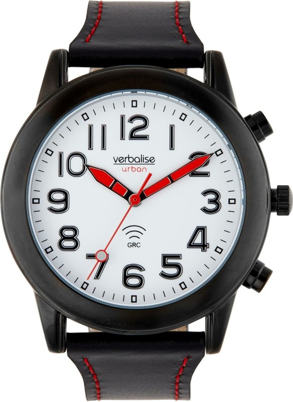 Verbalise Mens Talking Watch with Black Leather Pin and Tuck Strap VMRC-101LBK