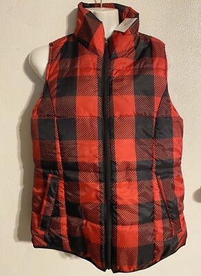 New Directions Size M Women s Buffalo Plaid Red Puffer Essential Vest NEW