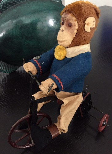 German Bing Monkey On Trike Toy, Tin Toys Germany, 1920s