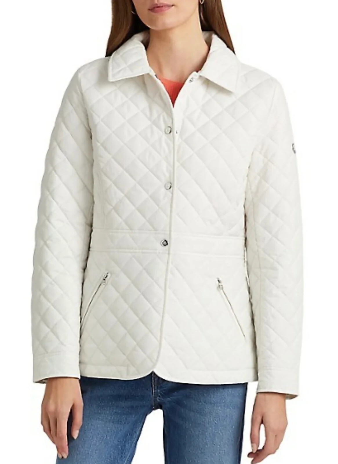 ジャケット LAUREN RALPH LAUREN Woman Jacket Cream 200970143 001 RALPH LAUREN Size M Women's Jacket Cream Quilted Faux Fur