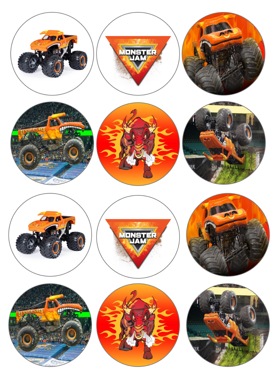 set of 12 monster truck, edible paper, cupcake cookie toppers CHOOSE SIZE | eBay for Free Printable Monster Truck Cupcake Toppers