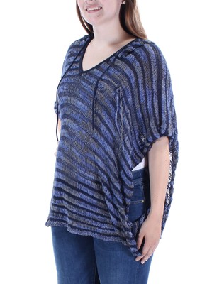 

INC Женский синий вязаный полосатый свитер PONCHO с V-образным вырезом и рукавами «летучая мышь» Размер