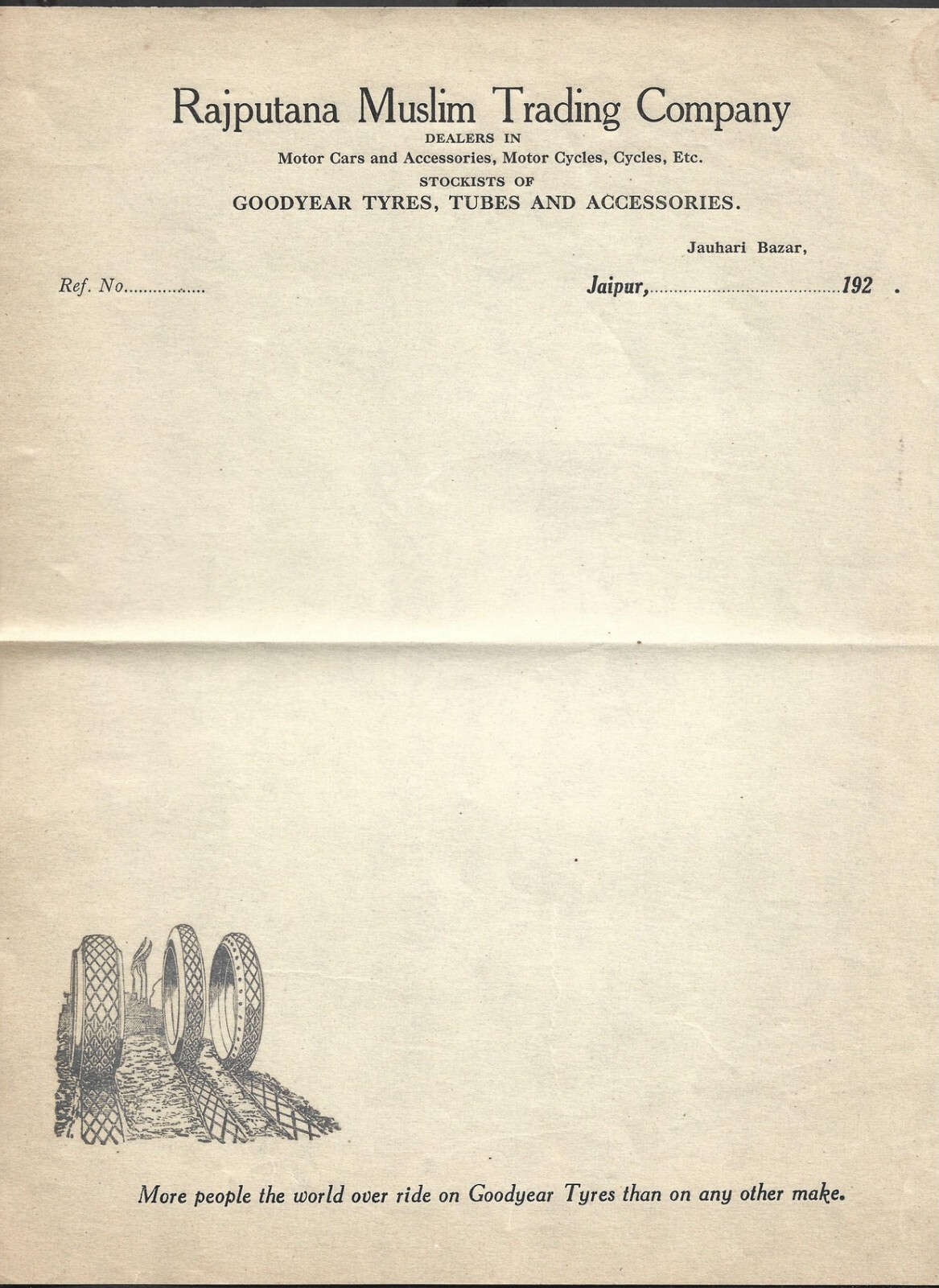 (BL) India 1930s Goodyear illustrated advert on Muslim Trading Co. letterhead