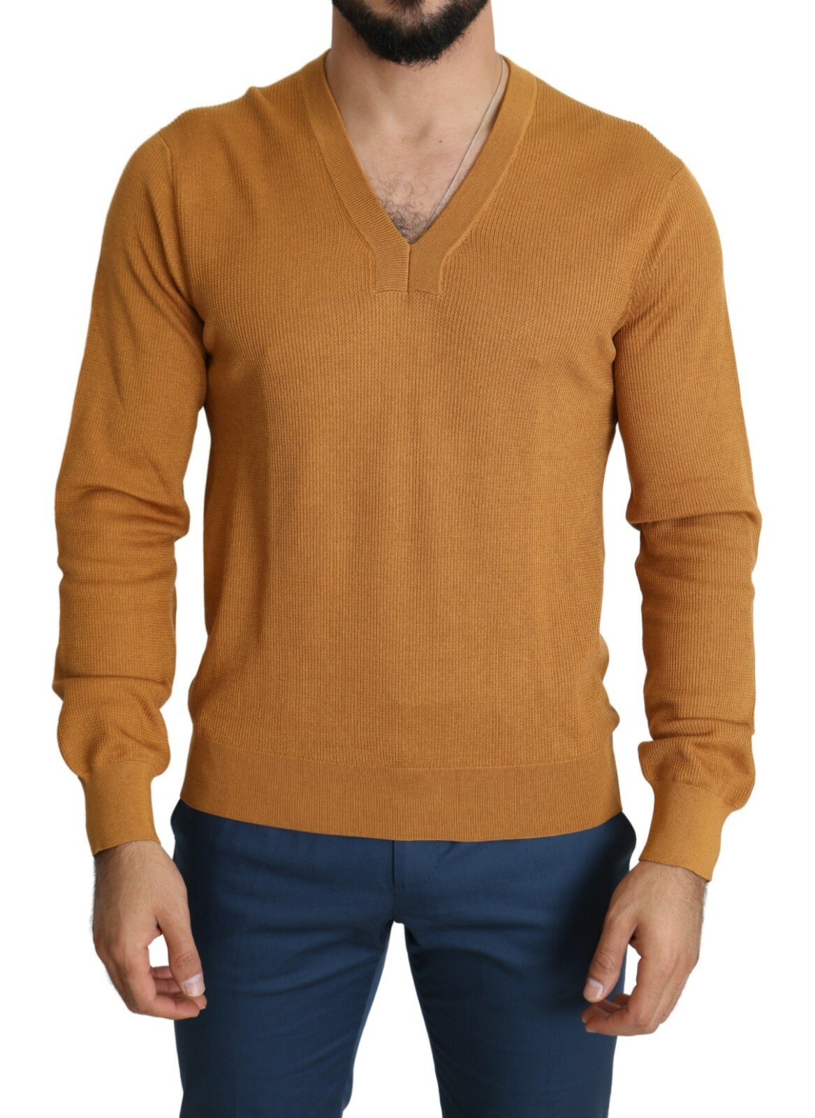 

DOLCE - GABBANA Свитер Коричневый шелковый пуловер с v-образным вырезом IT46/US36/ $600