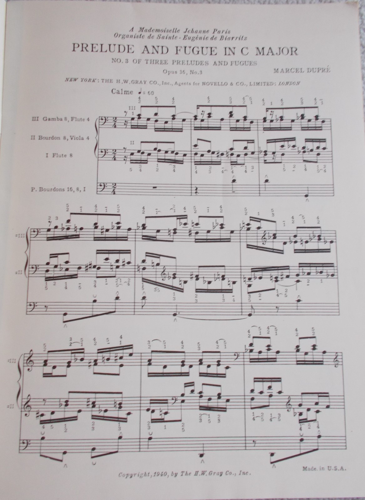 Marcel Dupre Prelude Fugue C Opus 36 #3 Organ Unmarked