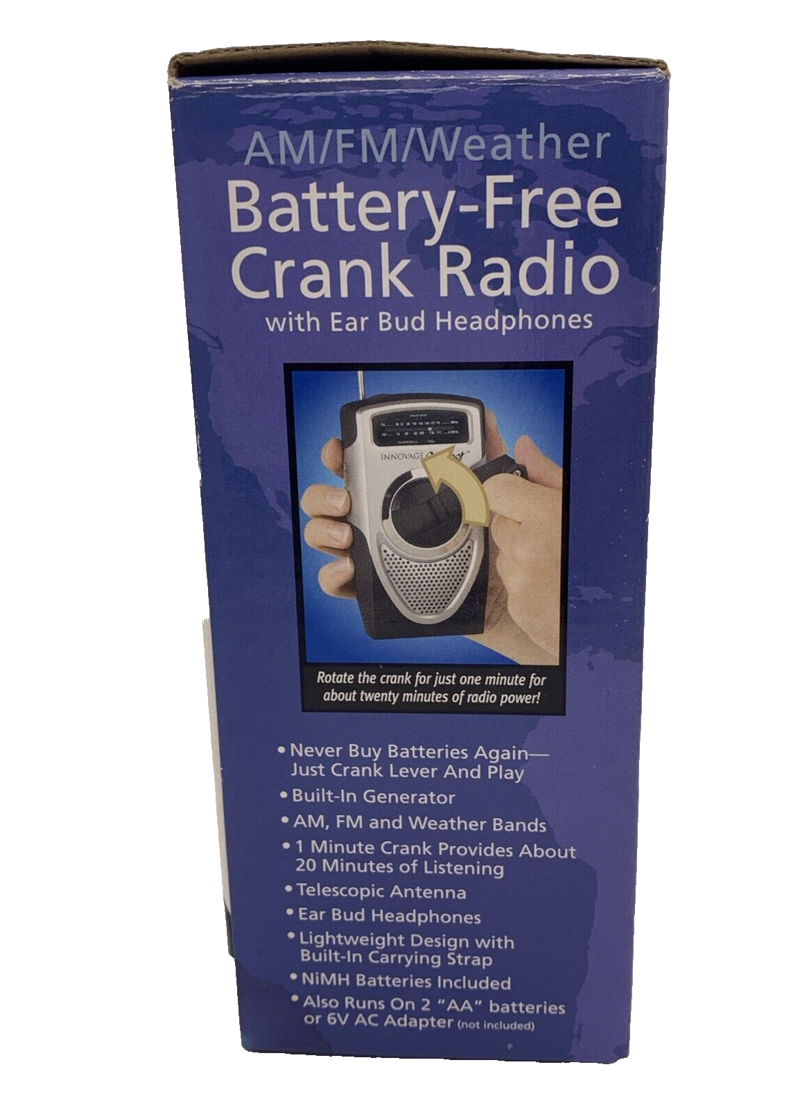 Innovage Outdoor AM/FM/ Weather Battery-Free Crank Radio with Ear Bud Headphones