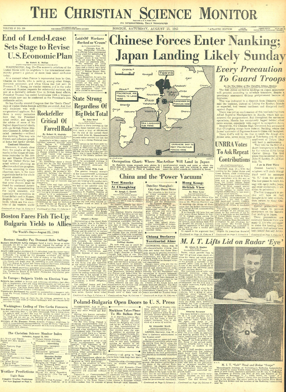 August 25, 1945 WWII Original Int. Newspaper - CHINA FORCES