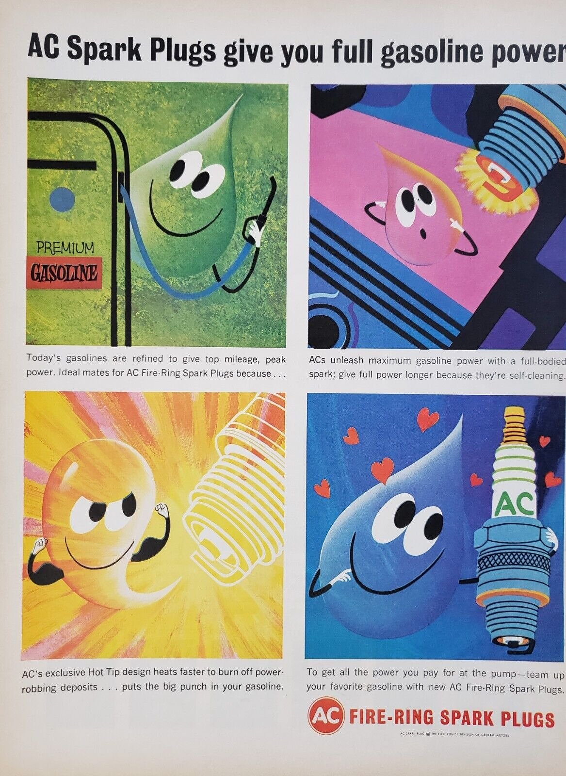 1963 AC Fire-Ring Spark Plugs Exclusive Hot Tip Design Heats Faster  Print Ad