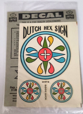Vtg 1960s Pennsylvania Dutch Good Luck Hex Sign Window Water IMPKO Decal NOS New
