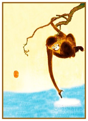 Ohara Shoson Koson Monkey Hanging Branch Counted Cross Stitch Chart Pattern