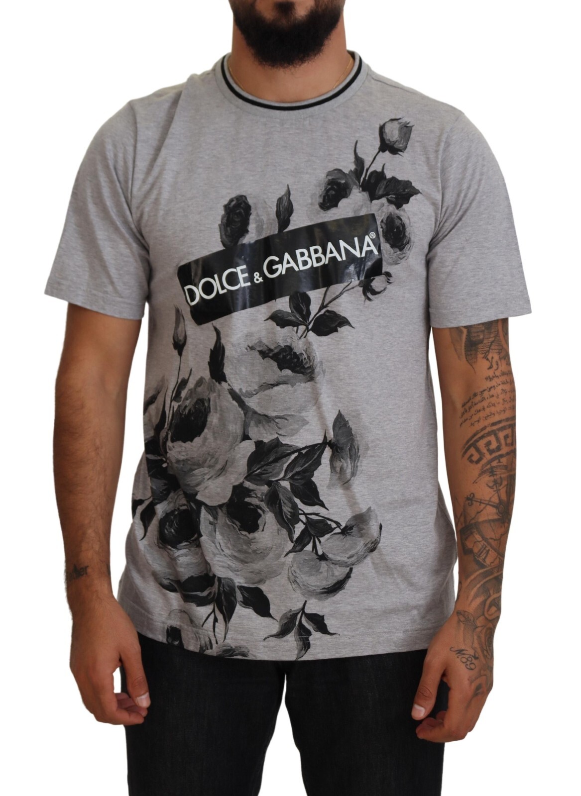 

DOLCE - GABBANA Футболка Серые Розы с круглым вырезом с коротким рукавом IT52/US42/ 520usd, Серый