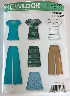 New Look Sewing Pattern 6875 Sizes XS-XL Skirt Pants Tops Easy Just 4 Knits 