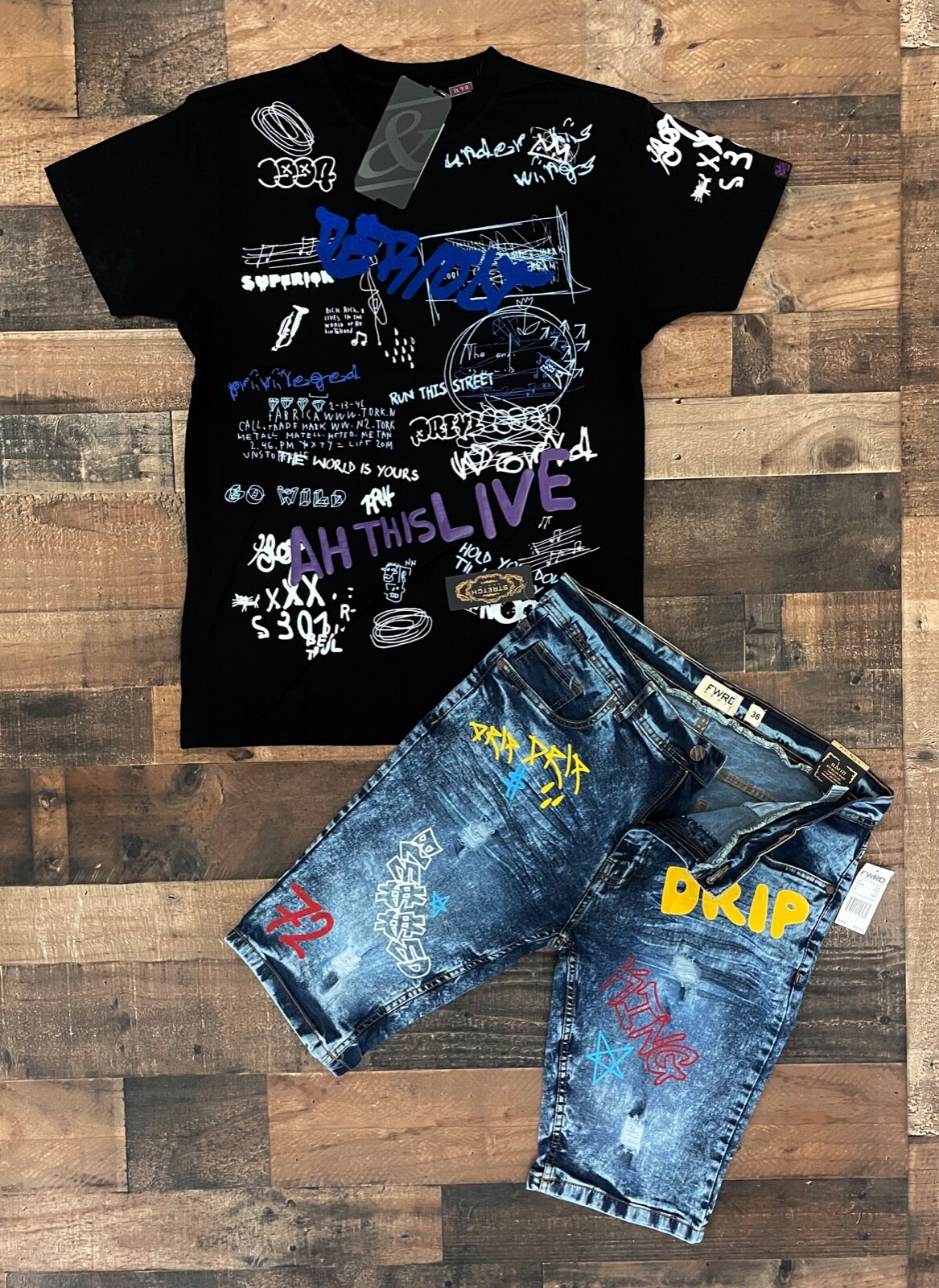 T-Shirt+Ripped Denim Shorts Sets 