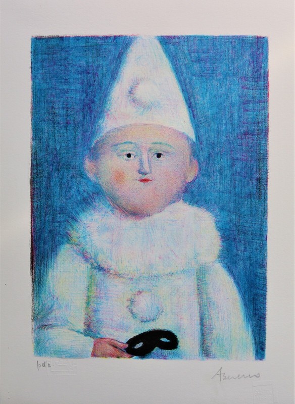Antonio Bueno - Pierrot, Litografia Originale, Firmata, Numerata