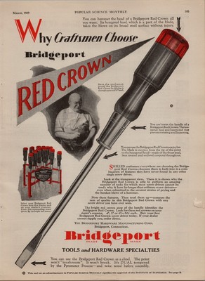 Original 1929 Bridgeport Tools Print Ad  Red Crown Set