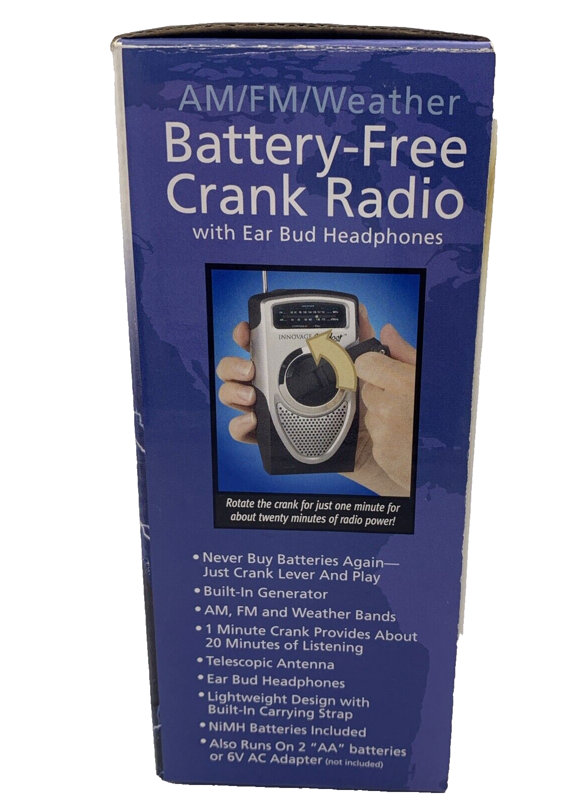 Innovage Outdoor AM/FM/ Weather Battery-Free Crank Radio with Ear Bud Headphones