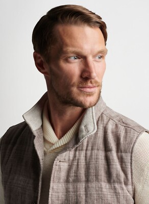 PETER MILLAR MEN'S Journeyman 100% Linen VEST Jacket, MEDIUM ARGIL $600 Pockets