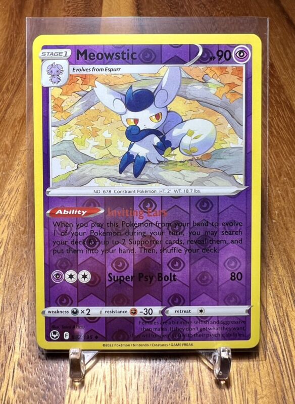 Meowstic 082/195 Reverse Holo Silver Tempest Pokemon Card Nm