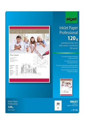 SIGEL IP182 InkJet Paper, coated, White, 120 gsm, A4, 50 sheets 50 sheets - 120 