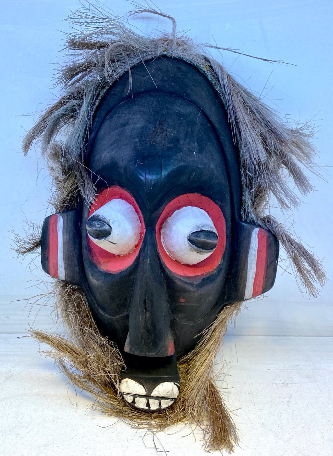 Vintage African Tribal Mask Wooden Mask w/ Hair | eBay