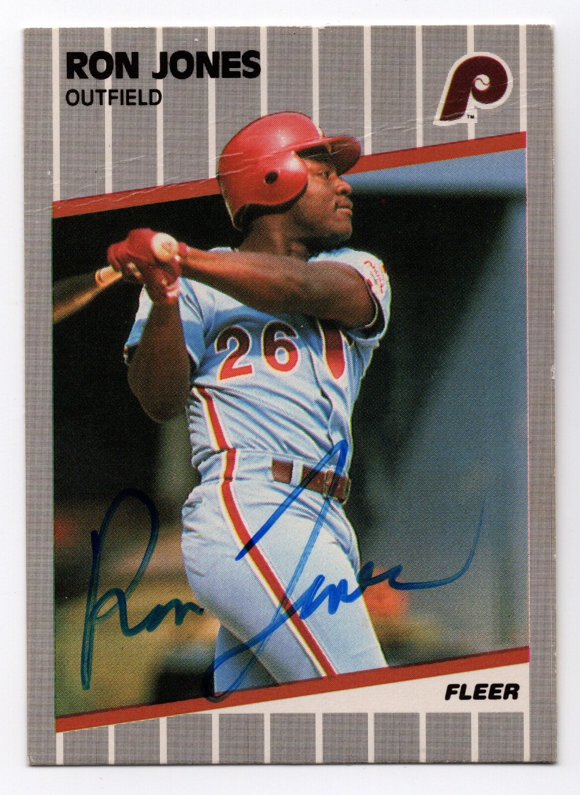 Ron Jones Autograph On A 1989 Fleer RC (Crease) - Philadelphia Phillies