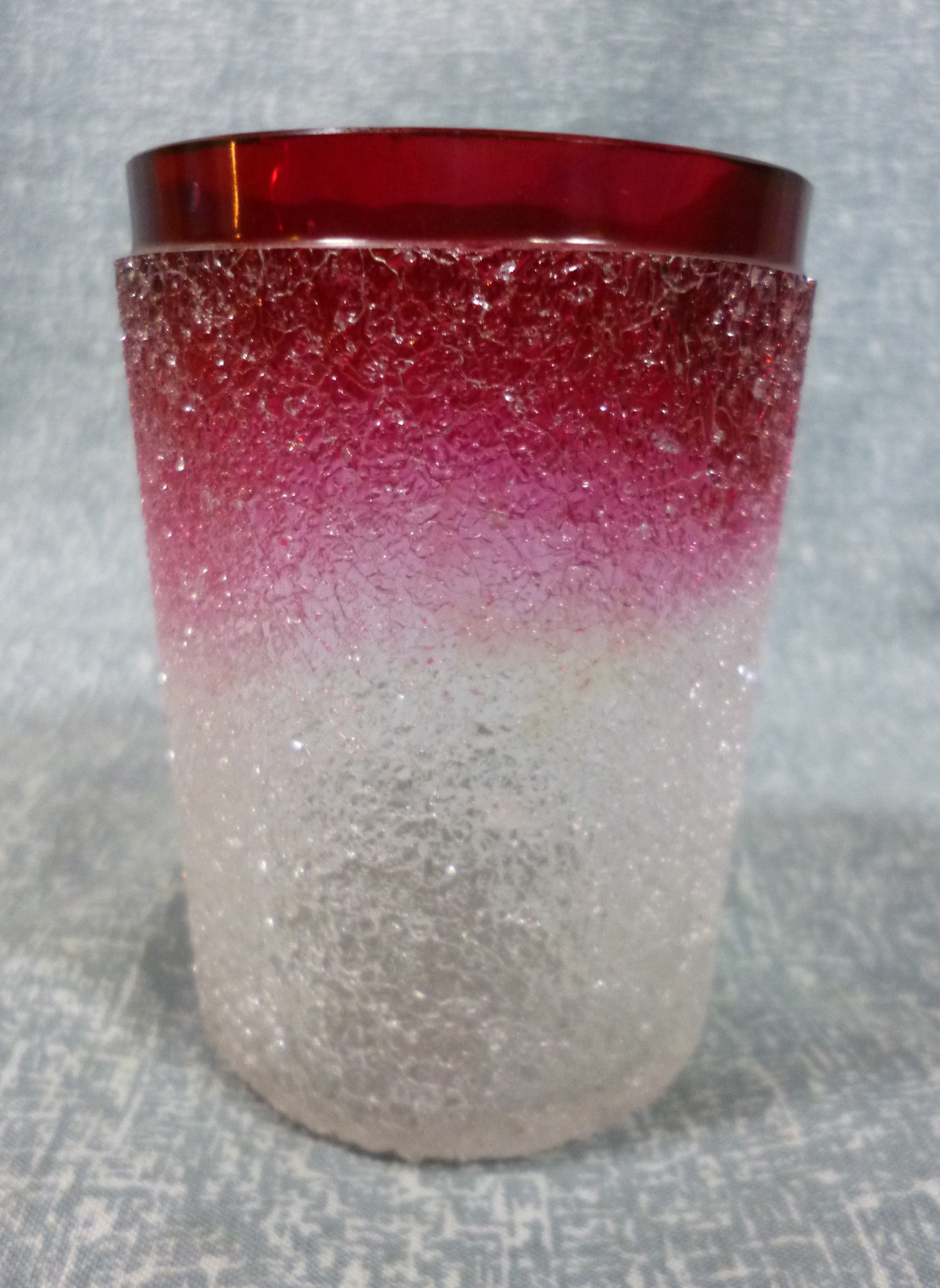 Antique Blown Glass Cranberry to Clear Overshot Victorian Era Tumbler