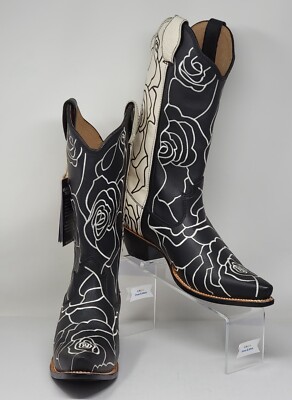 Twisted X Ladies Rose Patterned Black & White Western Boots WSO0026 Size 7 B New
