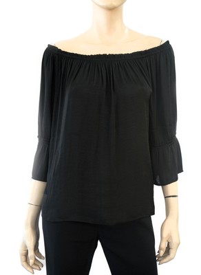 MALIBU ROAD Silky Black Off the Shoulder Top Blouse 36 US 4
