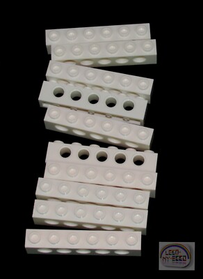 LEGO Technic - 10 x Tech Brick - 6L - White - New - (EV3, Robot, 3894)