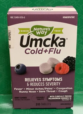 Nature's Way UMCKA Cold + Flu Berry 20 Non-Drowsy Chewable Tablets / Homeopathic