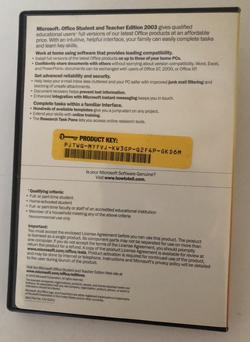 Microsoft Office Student and Teacher Edition 2003 Word Excel