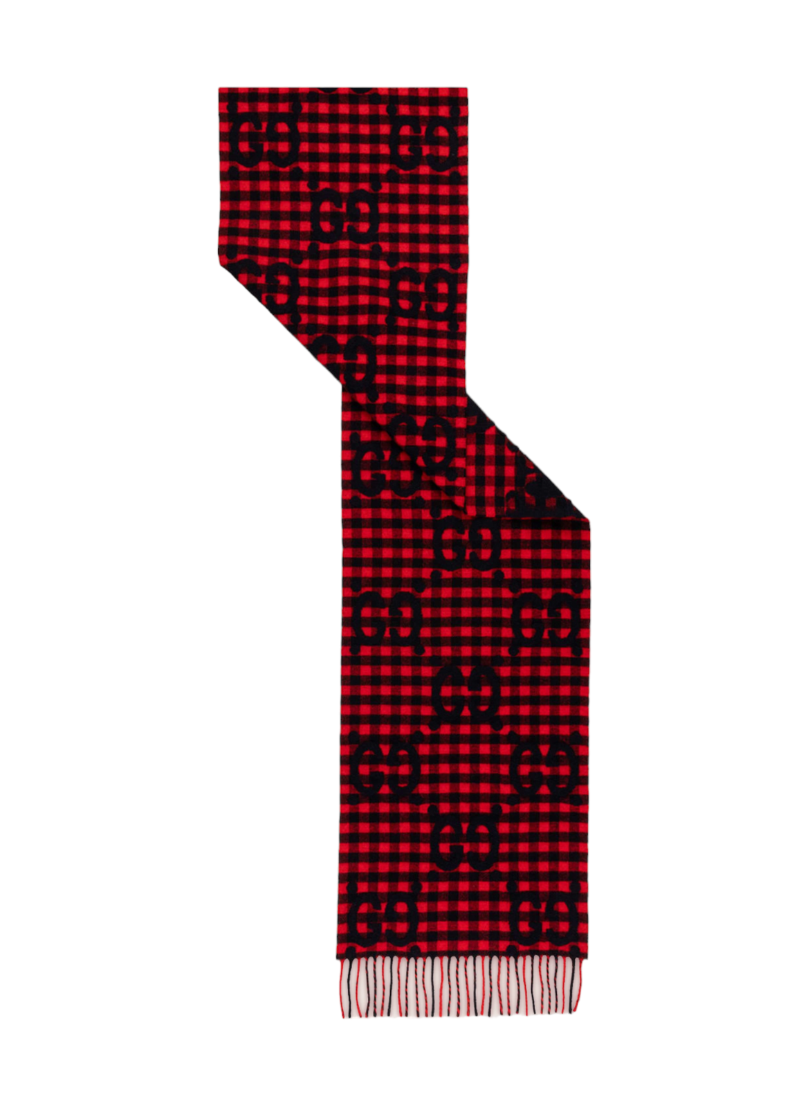 Authentic Unisex Gucci Red Blue Wool Check GG Logo Scarf 14